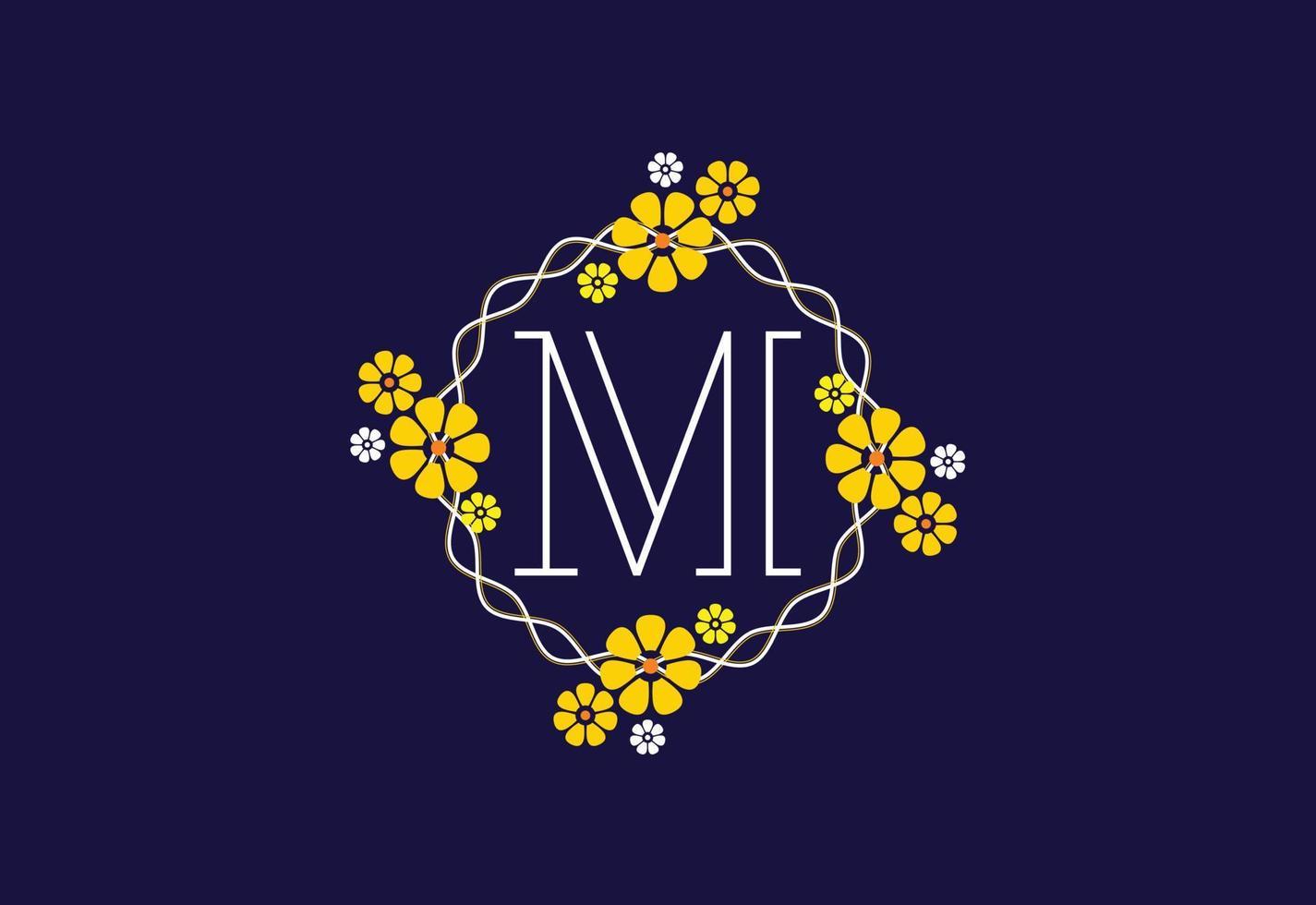 Floral monogram letter M. Initial alphabet with botanical elements. Floral alphabet vector design