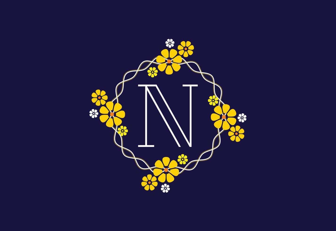 Floral monogram letter N. Initial alphabet with botanical elements. Floral alphabet vector design