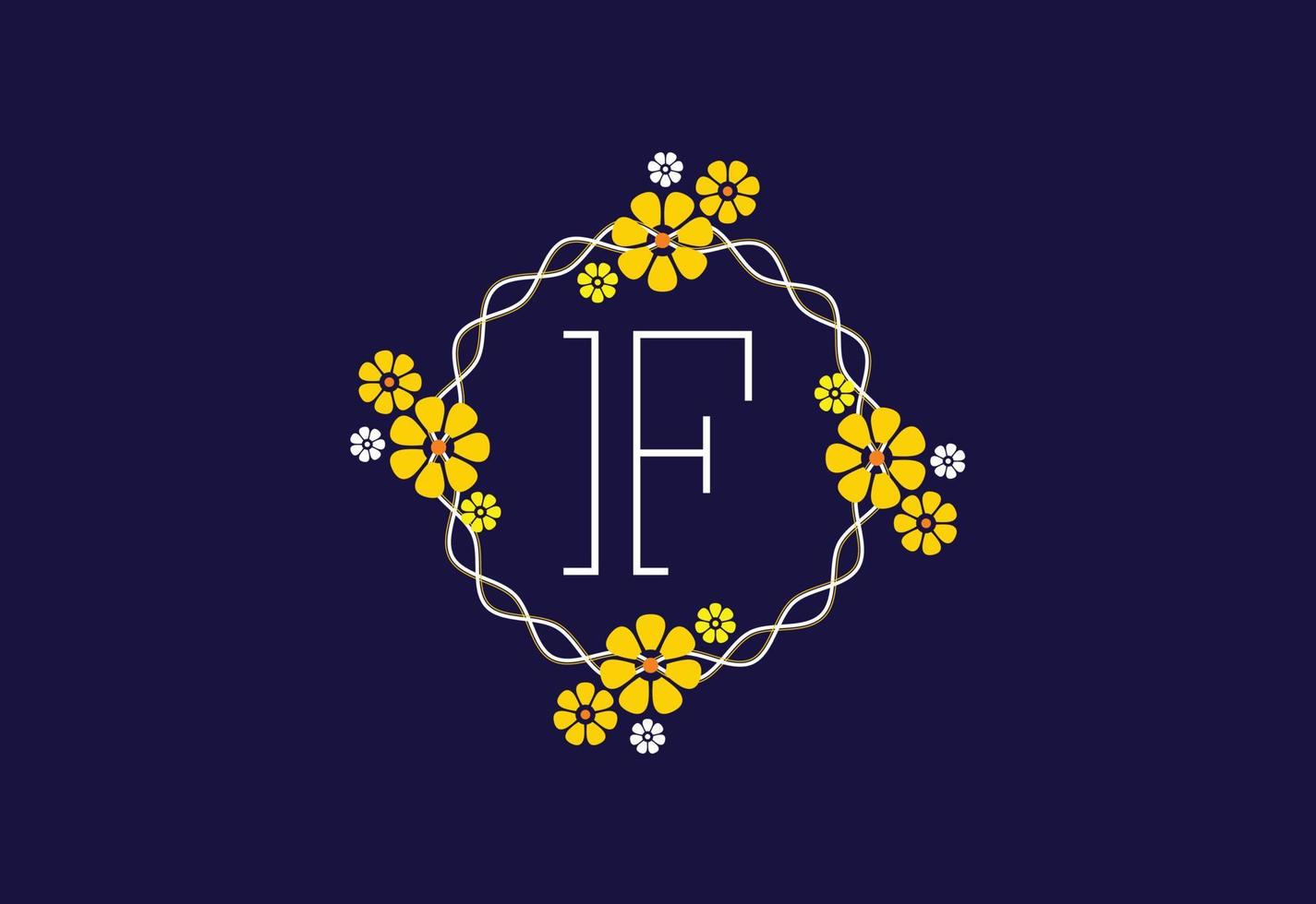 Floral monogram letter F. Initial alphabet with botanical elements. Floral alphabet vector design
