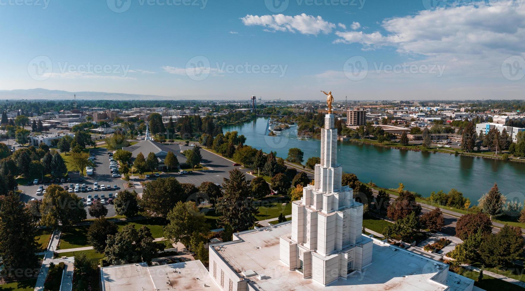 Aerial view of the Temple in the middle of the city. photo