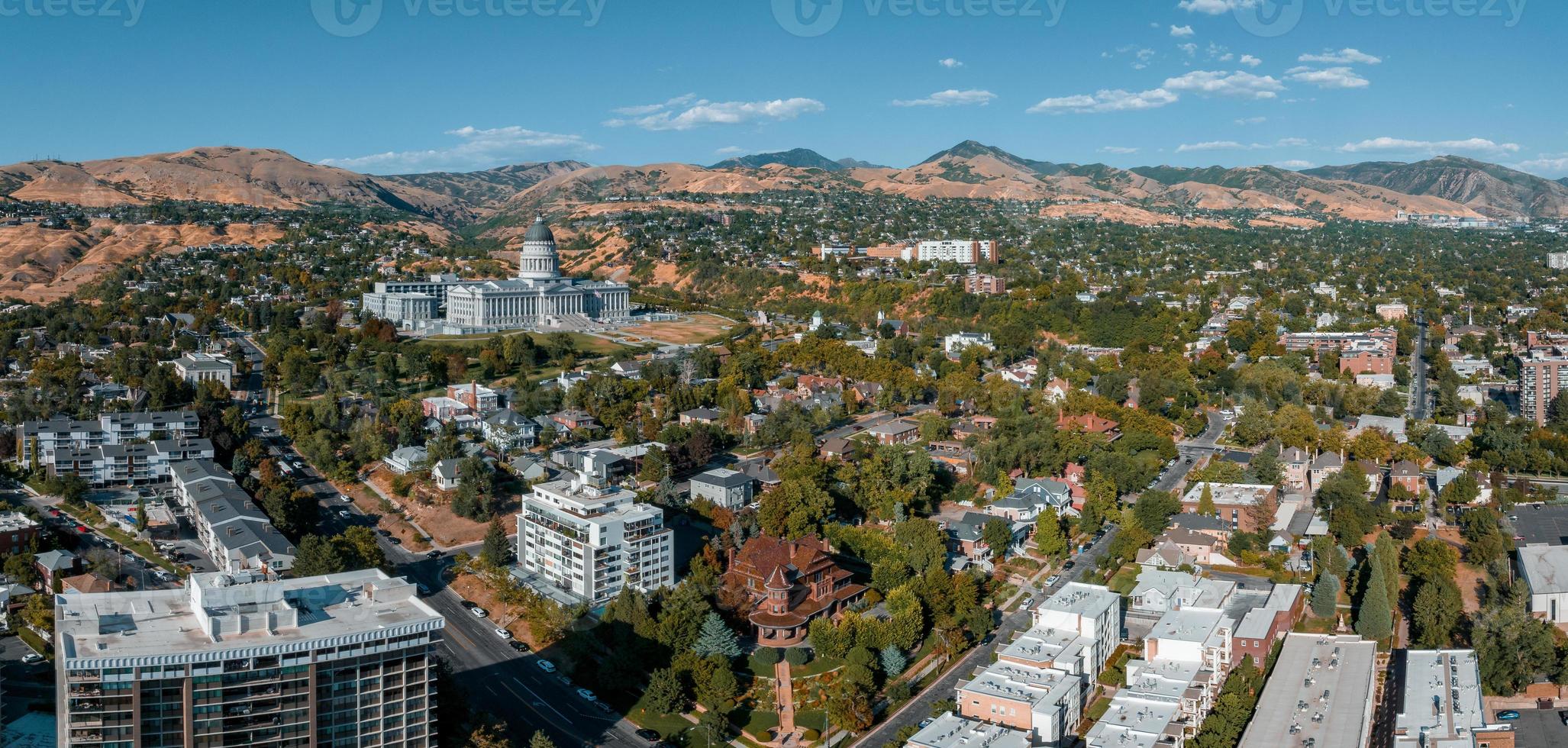 Aerial panoramic view of the Salt Lake City skyline Utah photo