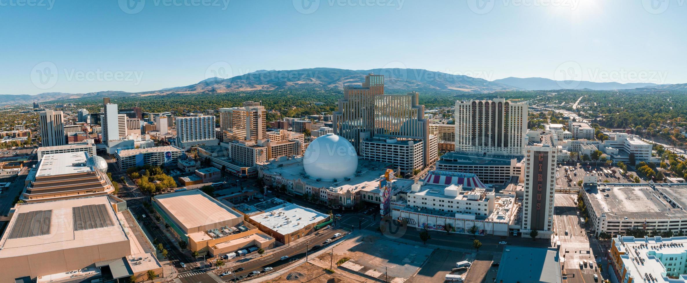 Panoramic aerial view of the city of Reno cityscape in Nevada. photo