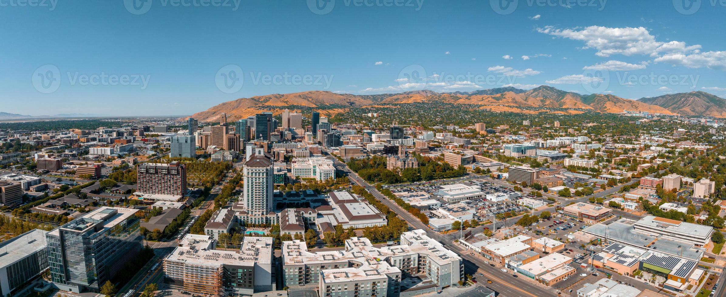 Aerial panoramic view of the Salt Lake City skyline Utah 16697866 Stock Photo at Vecteezy
