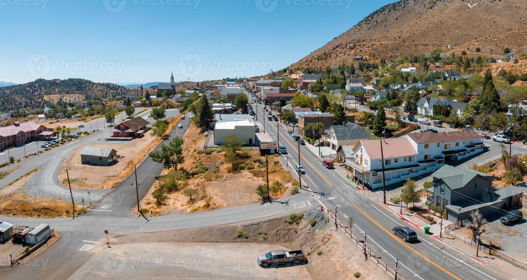 Aerial scenic view of Victorian building on historic Main C street in downtown Virginia City. photo