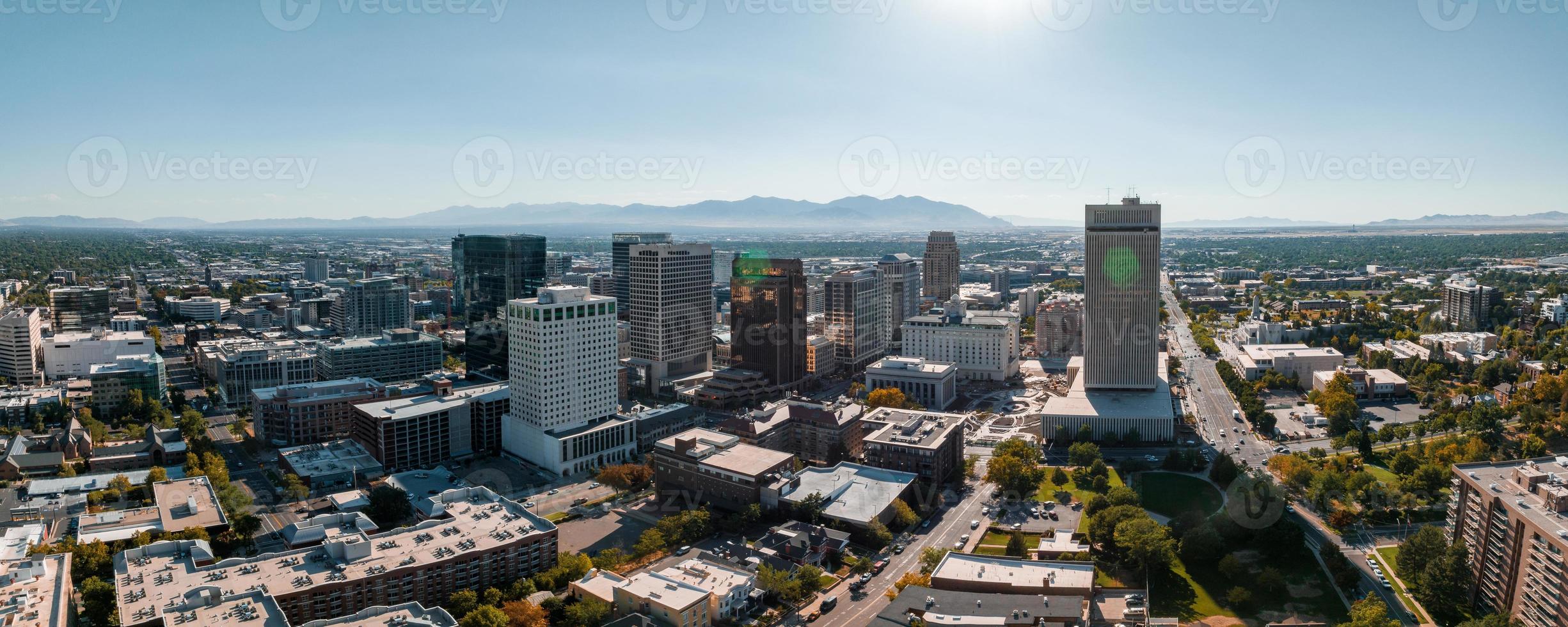 Aerial panoramic view of the Salt Lake City skyline Utah photo