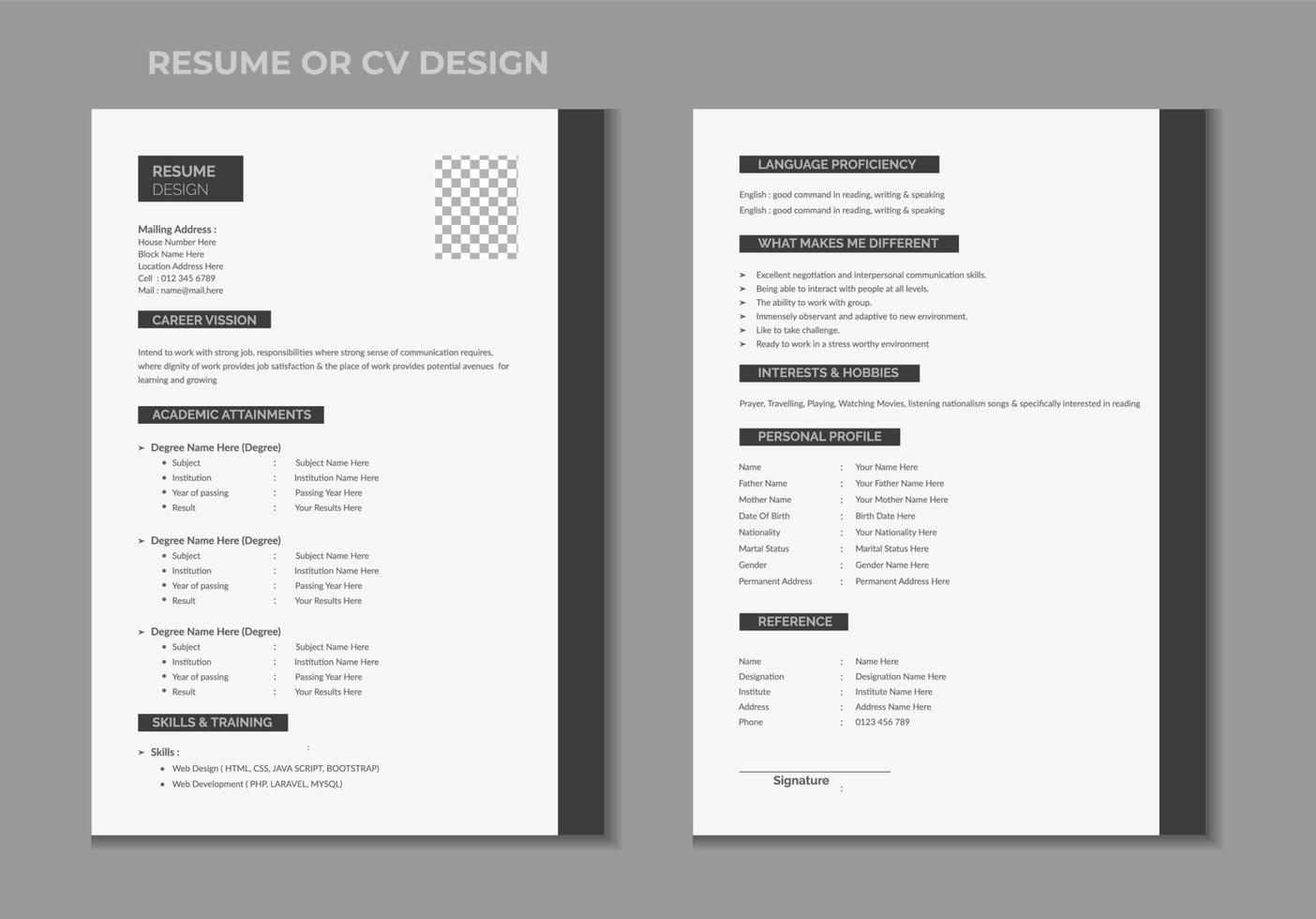 Double pages resume or cv template design vector
