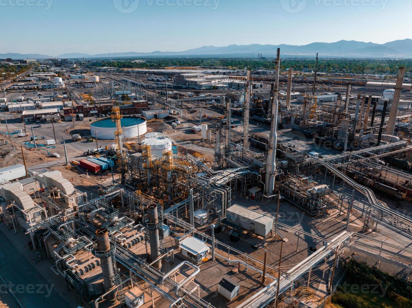 Aerial view of Salt Lake city oil refineries. Burning coal producing energy. photo