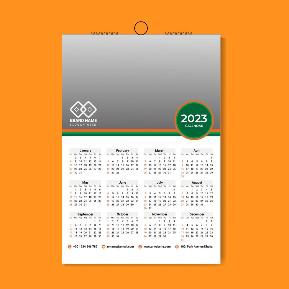 calendario 2023, plantilla de diseño de calendario de pared 2023, calendario de pared de 12 meses 2023, diseño de calendario de pared moderno para el nuevo año 2023, diseño de plantilla de calendario de pared abstracto 2023, calendario de pared mensual 2023 vector