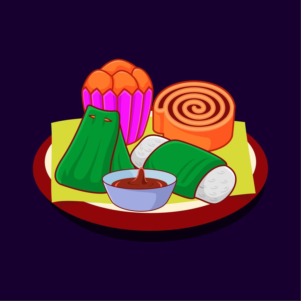 character206.epsvarious types of Indonesian cakes vector