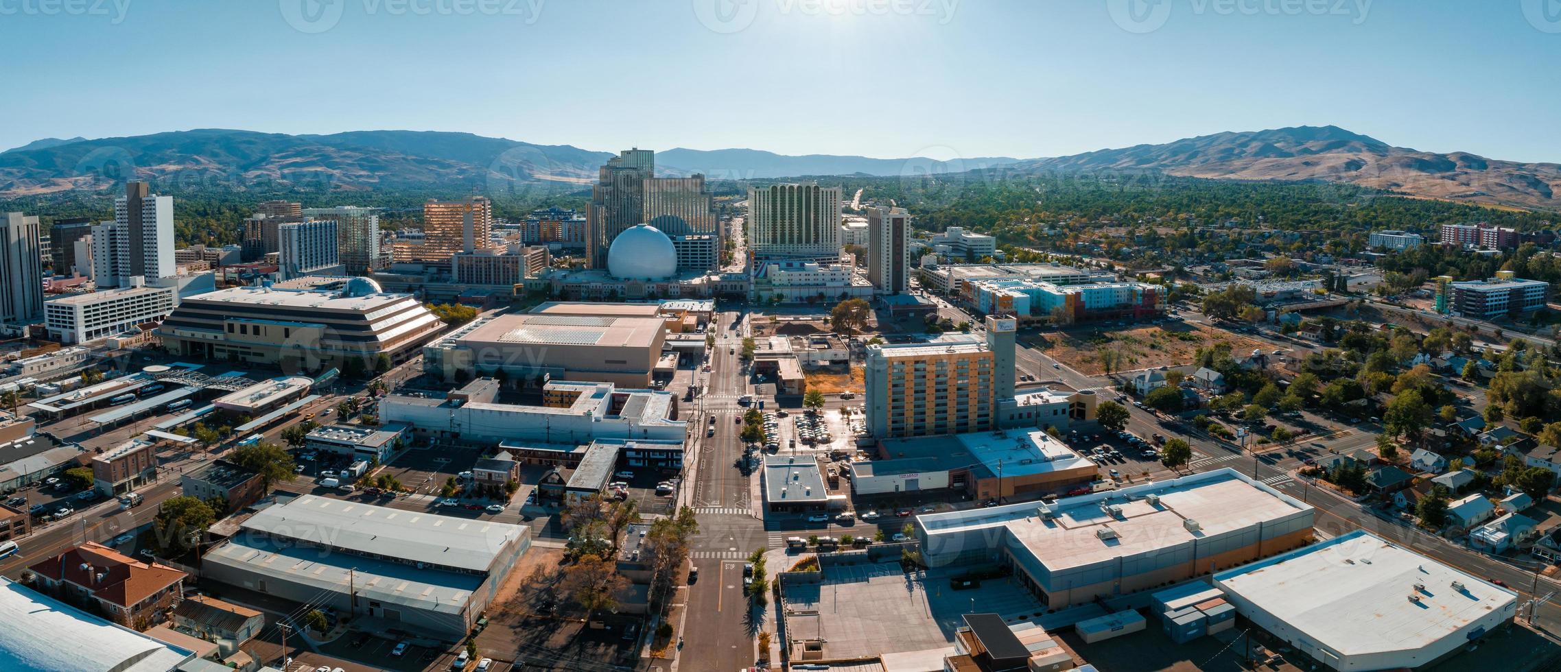 Panoramic aerial view of the city of Reno cityscape in Nevada. photo