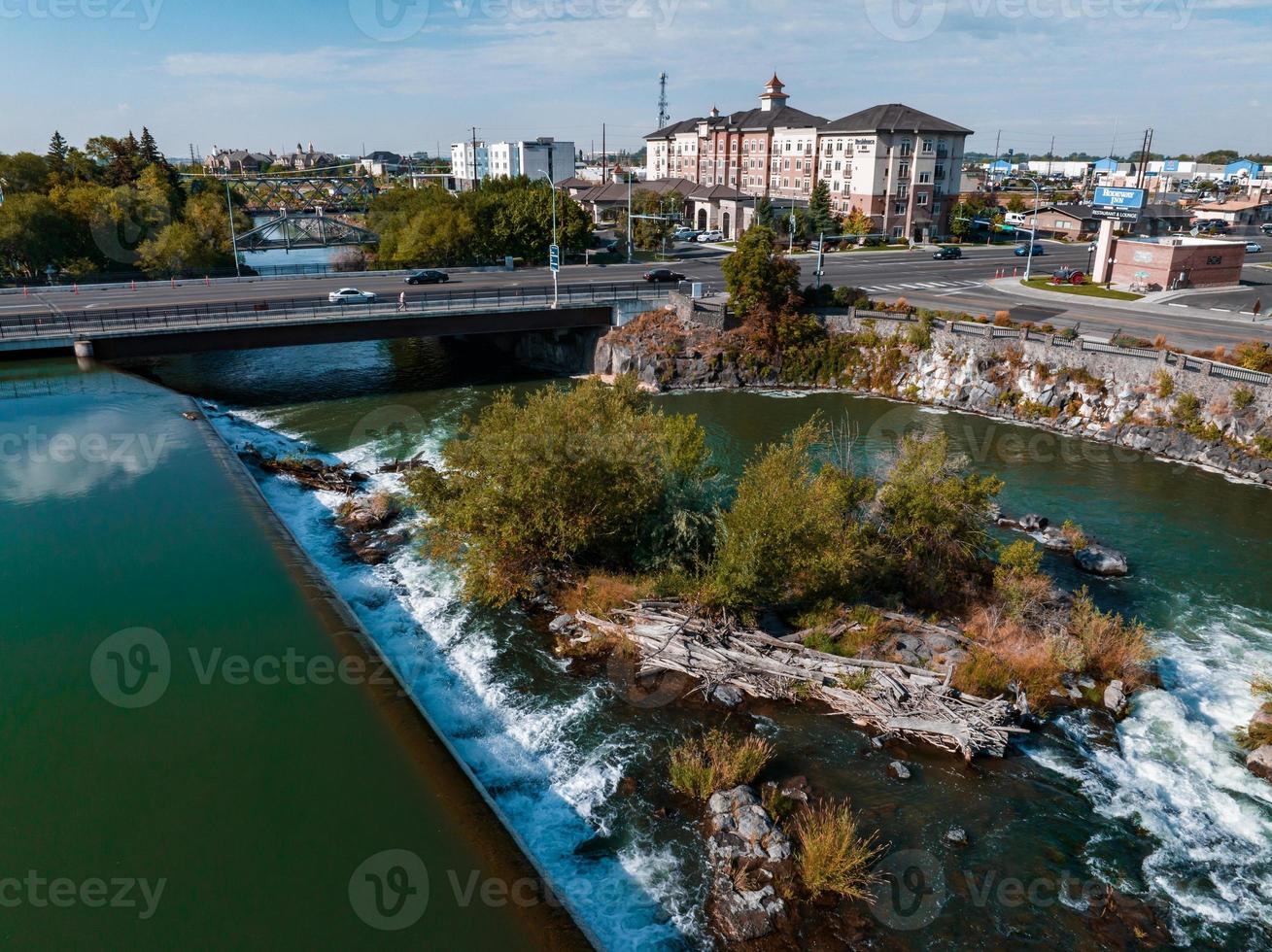 Aerial view of the water fall that the city of Idaho Falls, ID USA is named after. photo