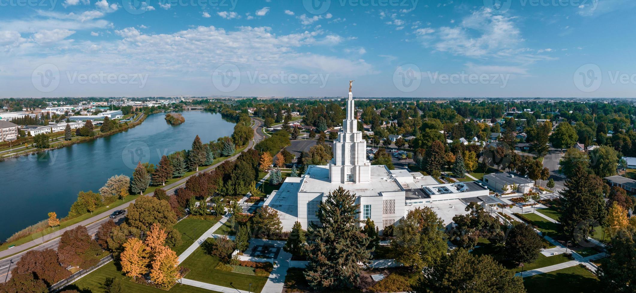 Aerial view of the Temple in the middle of the city. photo