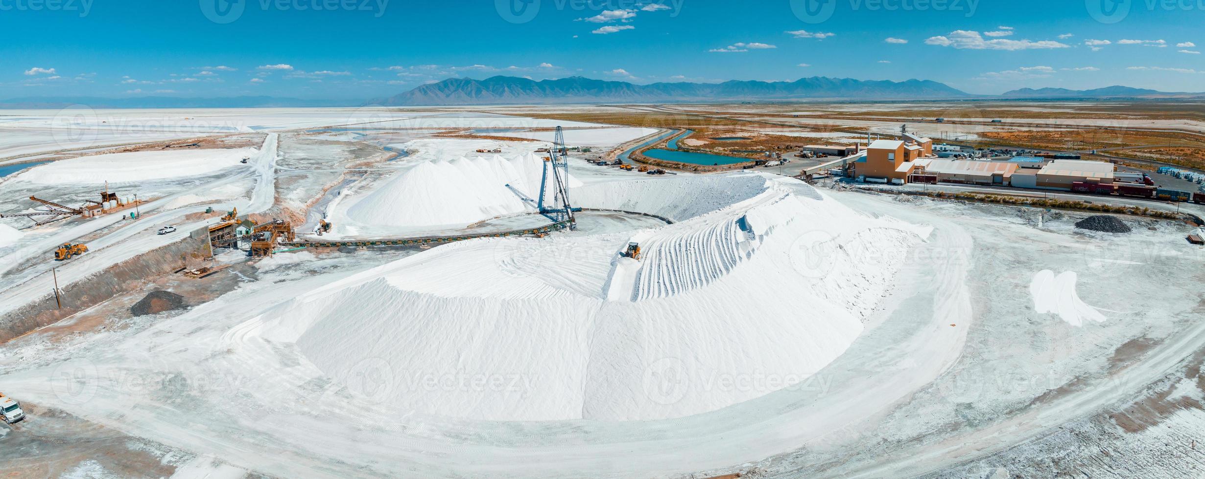 Salt Lake City, Utah landscape with desert salt mining factory photo