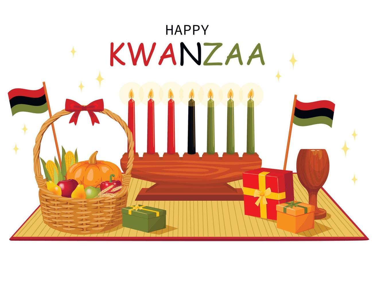 ilustración de saludos felices de kwanzaa para la celebración del festival afroamericano de la cosecha vector