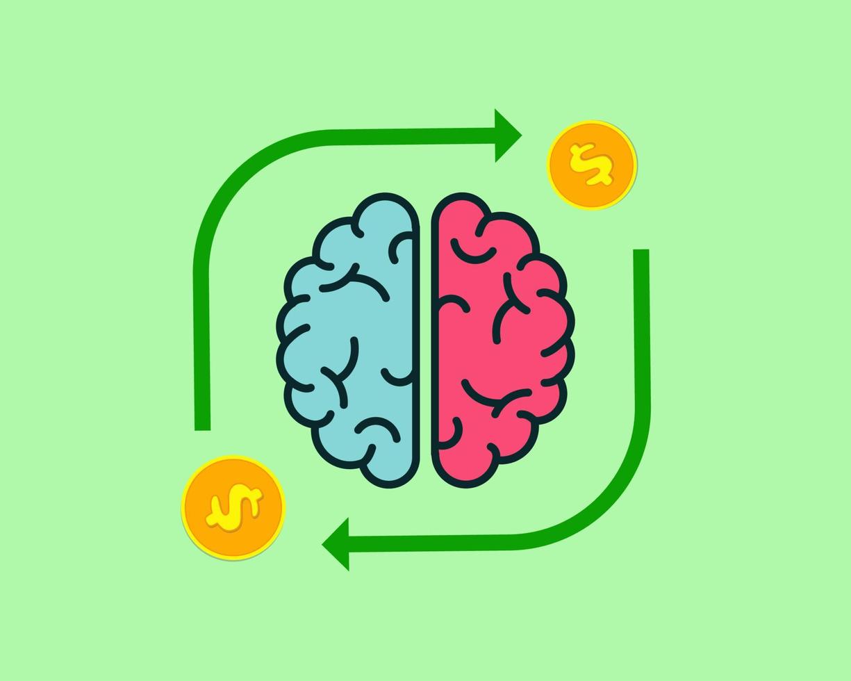 icono de cerebro con monedas de oro. concepto financiero y creativo. estilo de vector de dibujos animados para su diseño.