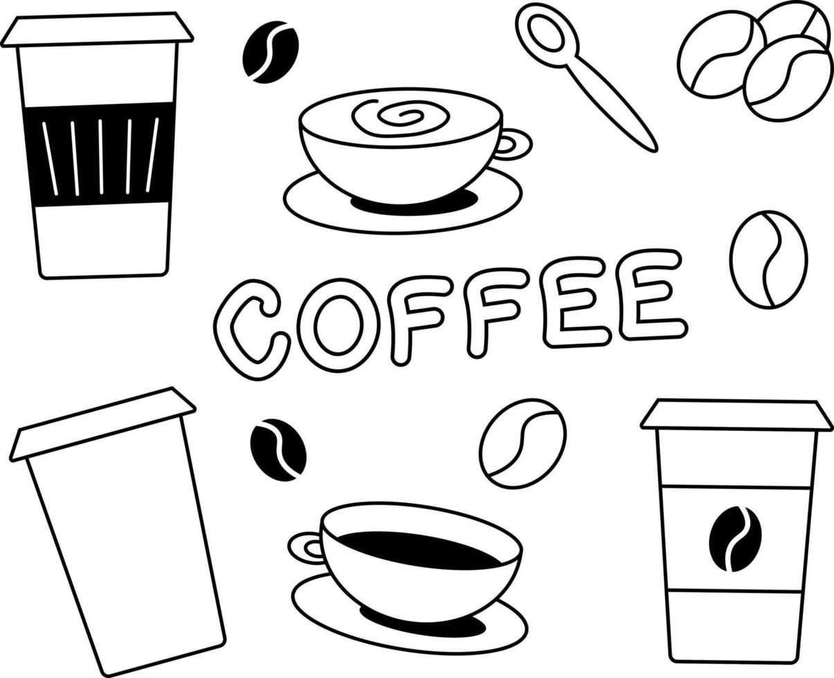 Coffee set black and white, vector. vector