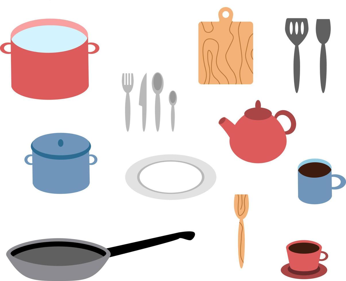 utensilios de cocina, juego de vectores. vector