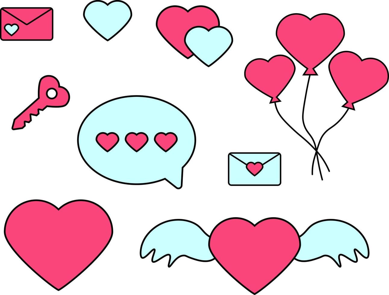 Happy Valentine's Day, vector set, pink and blue color.