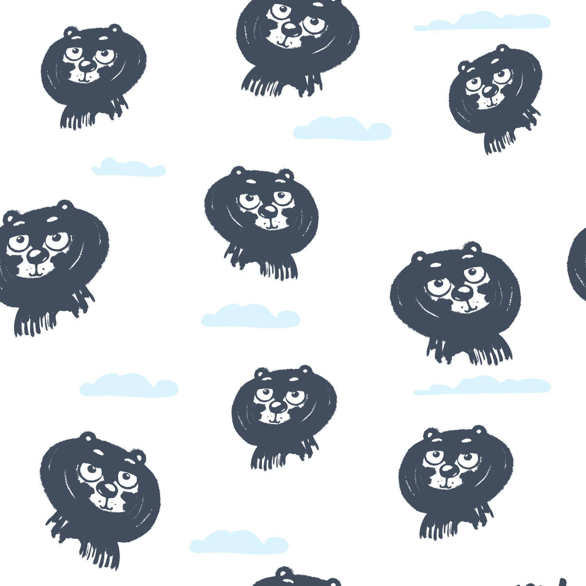 Seamless Pattern of Cartoon Bear Face Design on White Background