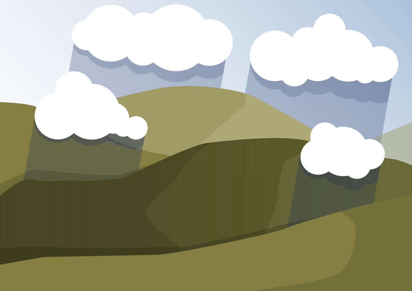 Landscape with green hills and white clouds from which it is raining vector
