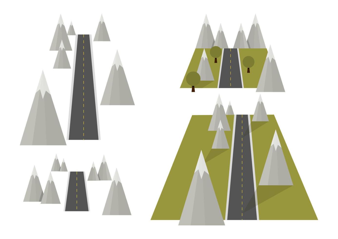 conjunto de carreteras y montañas grises geométricas en perspectiva vector