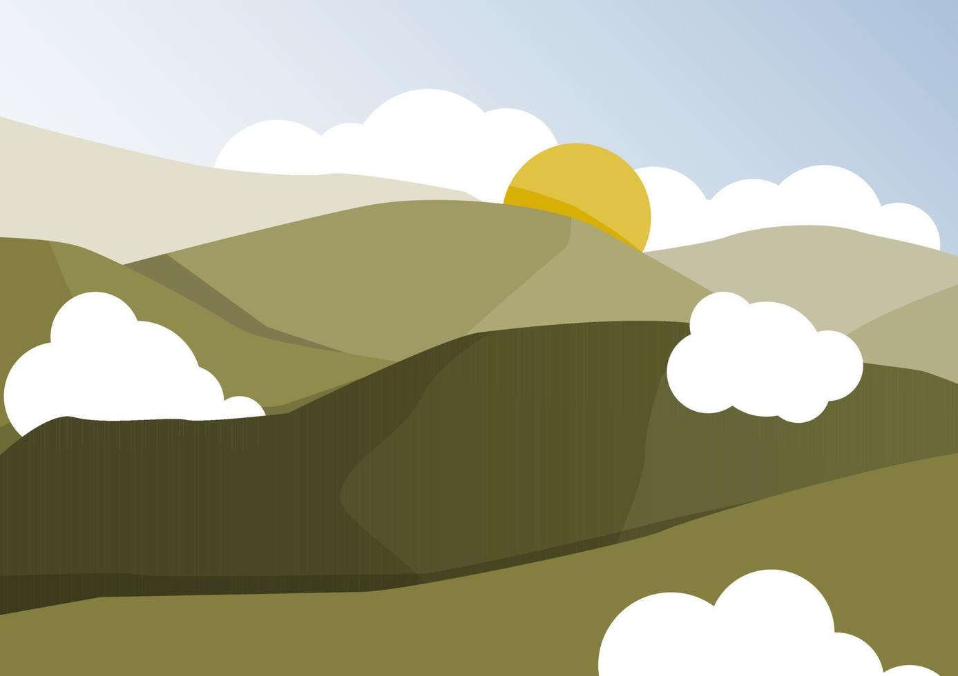 Landscape from different heights of green hills with sun vector