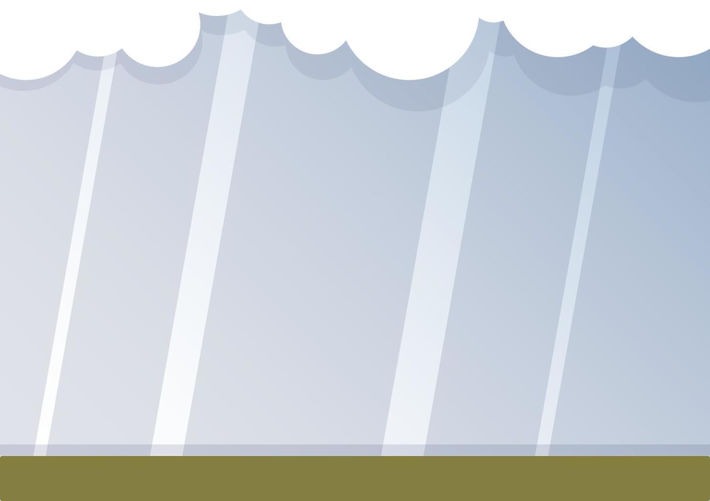 Rain from white round clouds pours on green grass vector