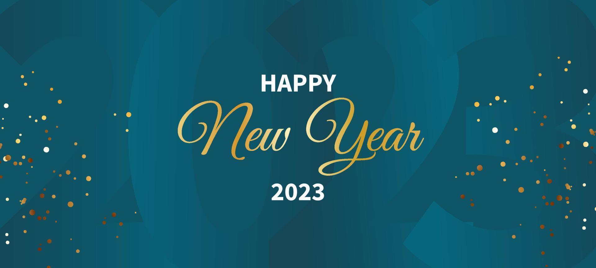 Happy New Year 2023 banner with gold confetti vector