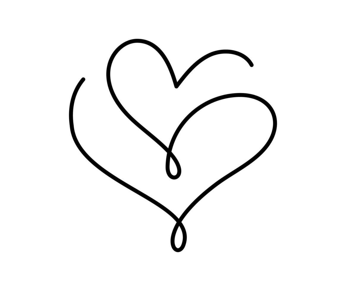 signo de logotipo de dos corazones monoline de amor dibujado a mano. pares de símbolos de ilustración romántica vectorial, pasión y boda. elemento plano de diseño de caligrafía del día de san valentín. plantilla de tarjeta de felicitación, invitación vector
