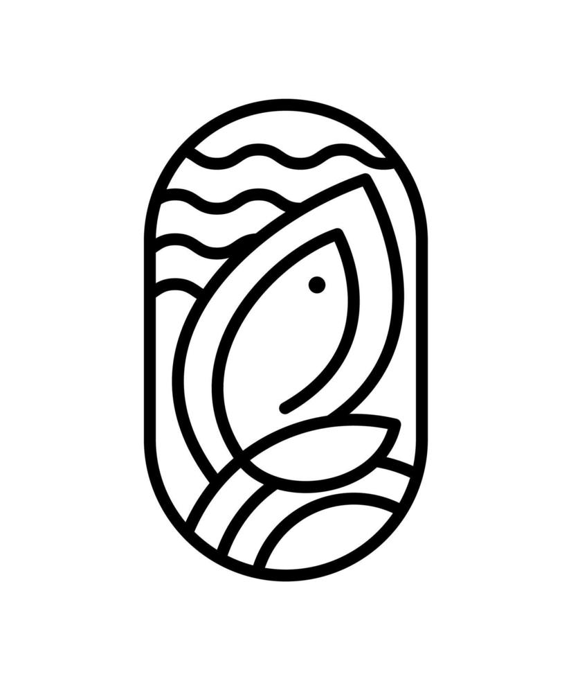 icono de logotipo de línea de peces y olas de mar o río vectorial. silueta de línea abstracta moderna simple para diseño culinario de mariscos o tienda de sushi monoline vector