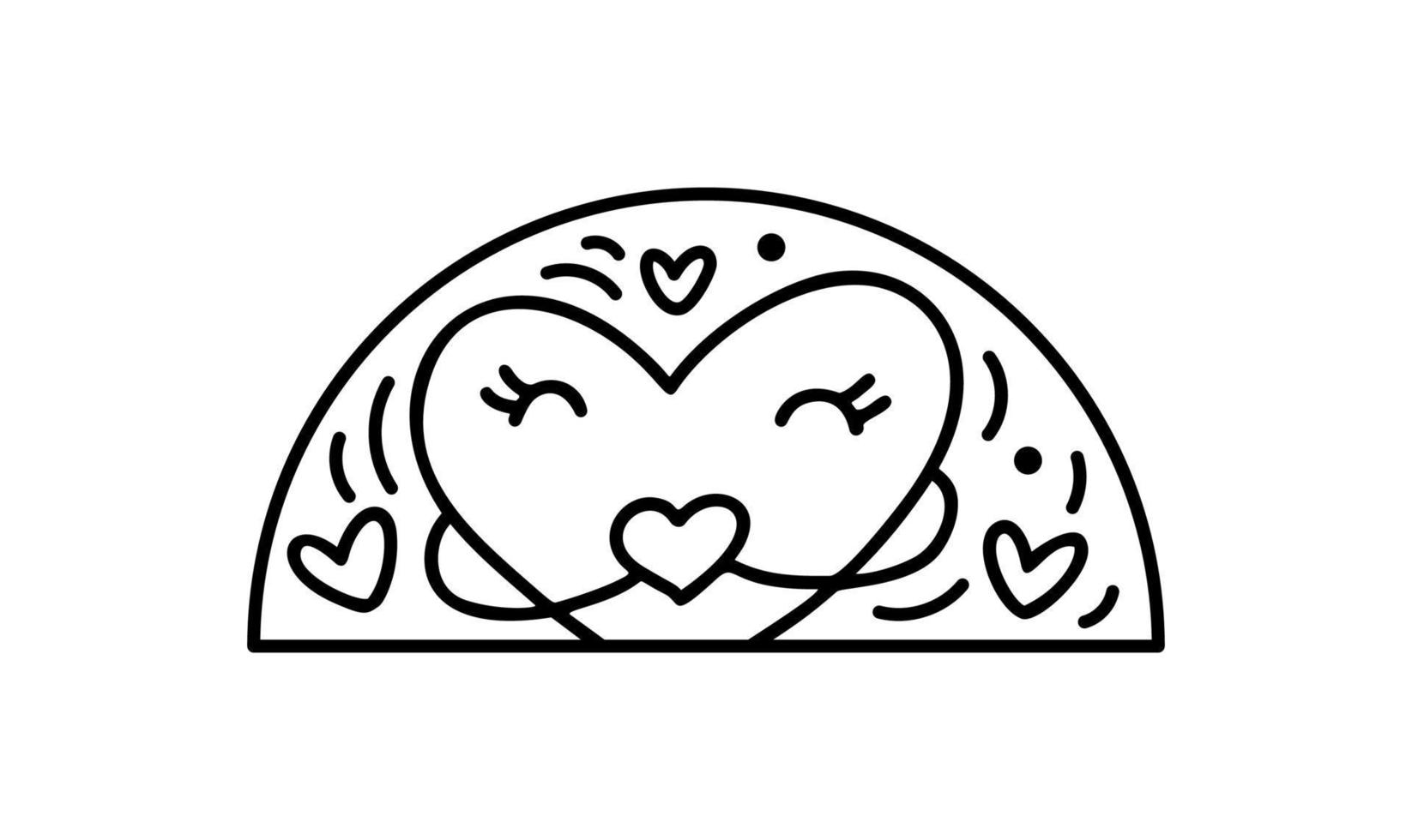 Hand drawn valentine vector heart constructor in half round frame. Romantic love composition illustration logo for greeting card, web design isolated holiday