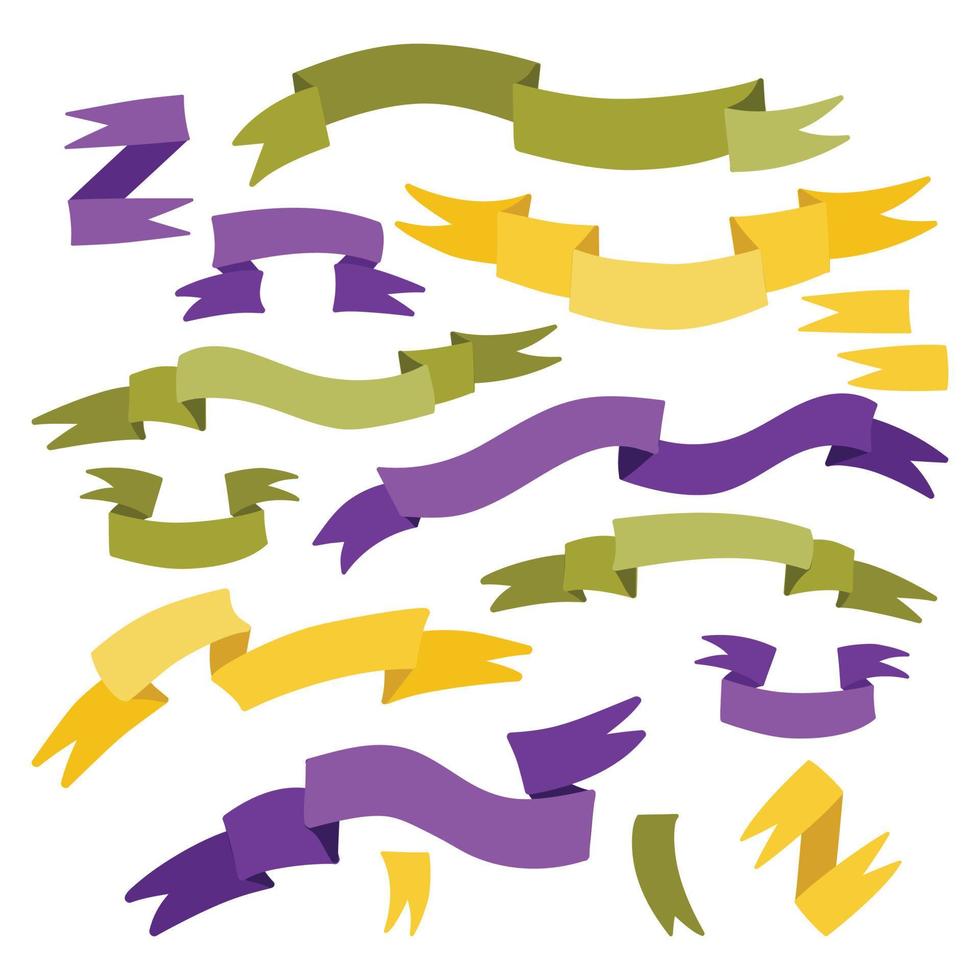 Ribbon set. Green, yellow and purple ribbons. Ideal for illustrations, design and decoration vector