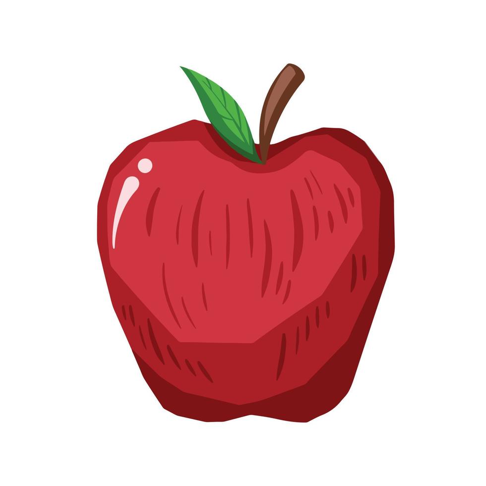 ilustración de vector de manzana fresca roja con hoja aislada sobre fondo  blanco liso. dibujo de