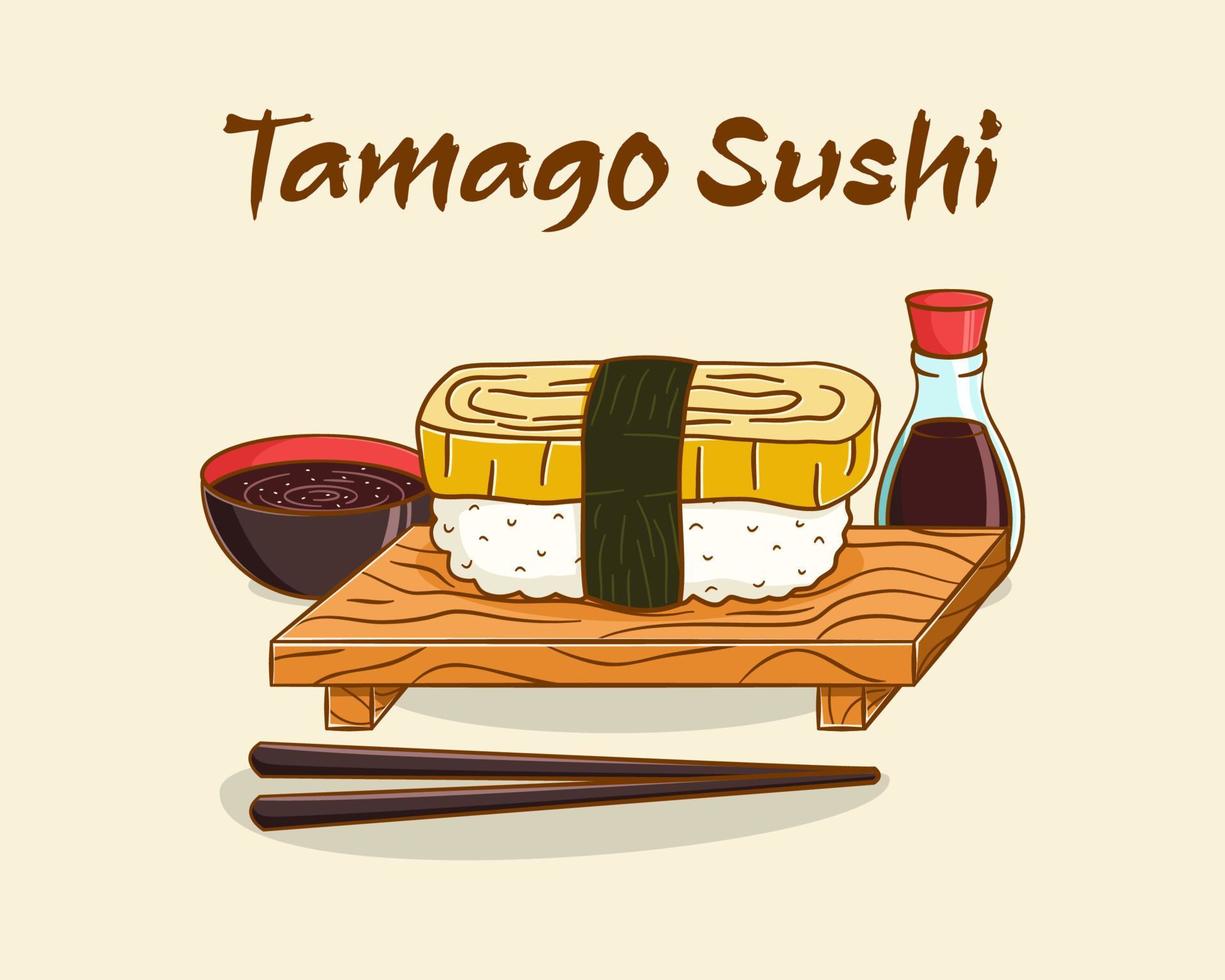 Tamago sushi cartoon illustration vector