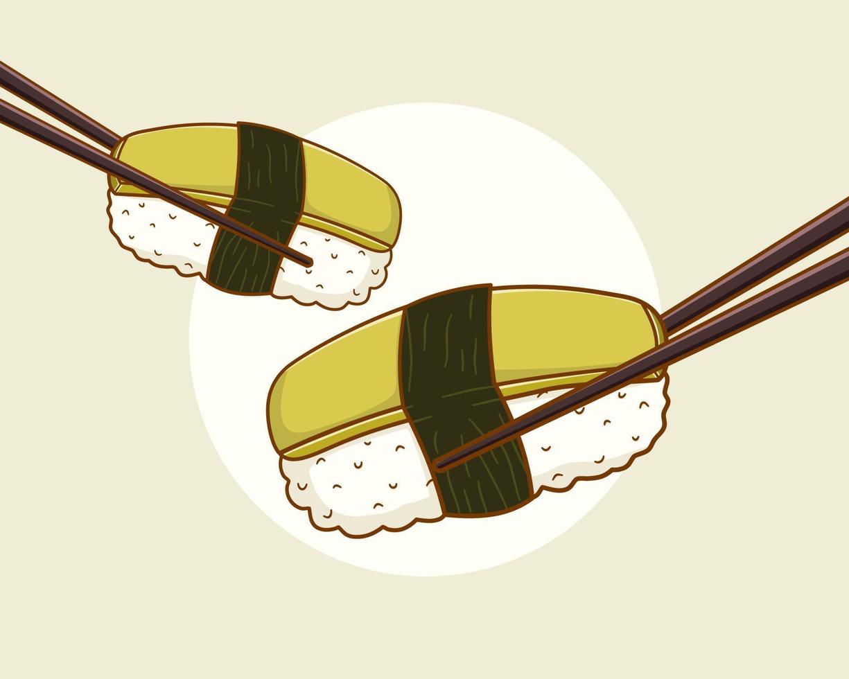 Avocado sushi cartoon illustration vector