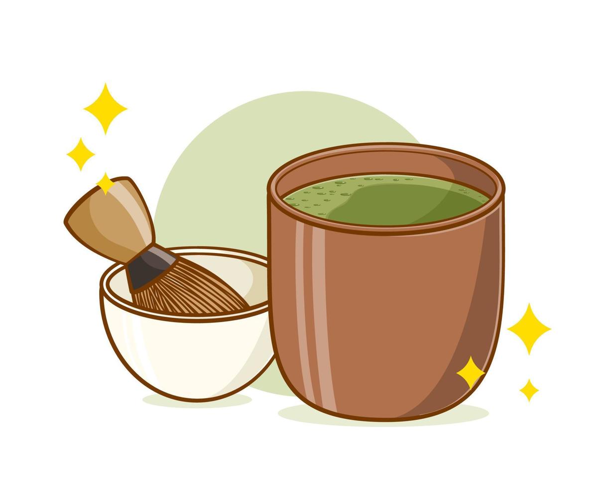 Cute japanese green tea cartoon illustration vector