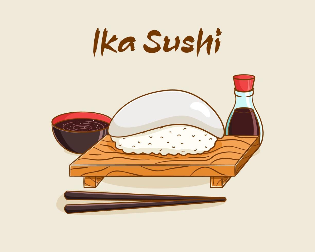 Ika sushi cartoon illustration vector