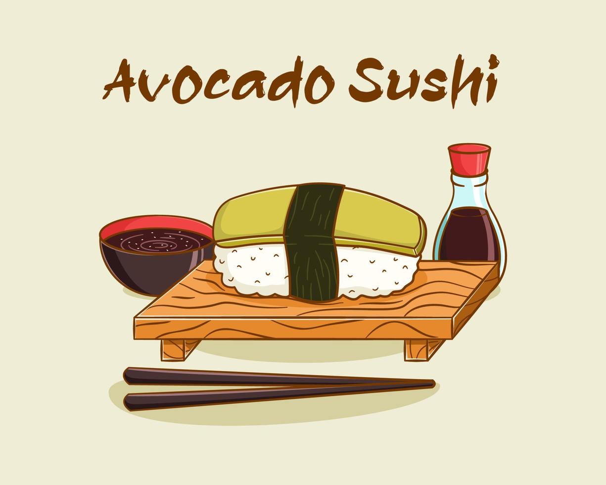 Avocado sushi cartoon illustration vector