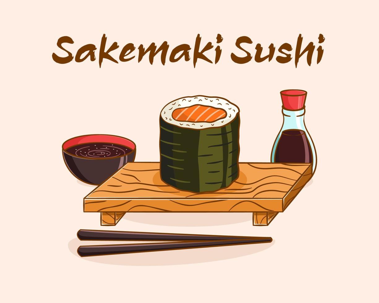 Sakemaki sushi cartoon illustration vector