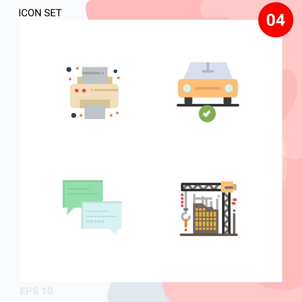 4 Universal Flat Icons Set for Web and Mobile Applications office comment car done education Editable Vector Design Elements