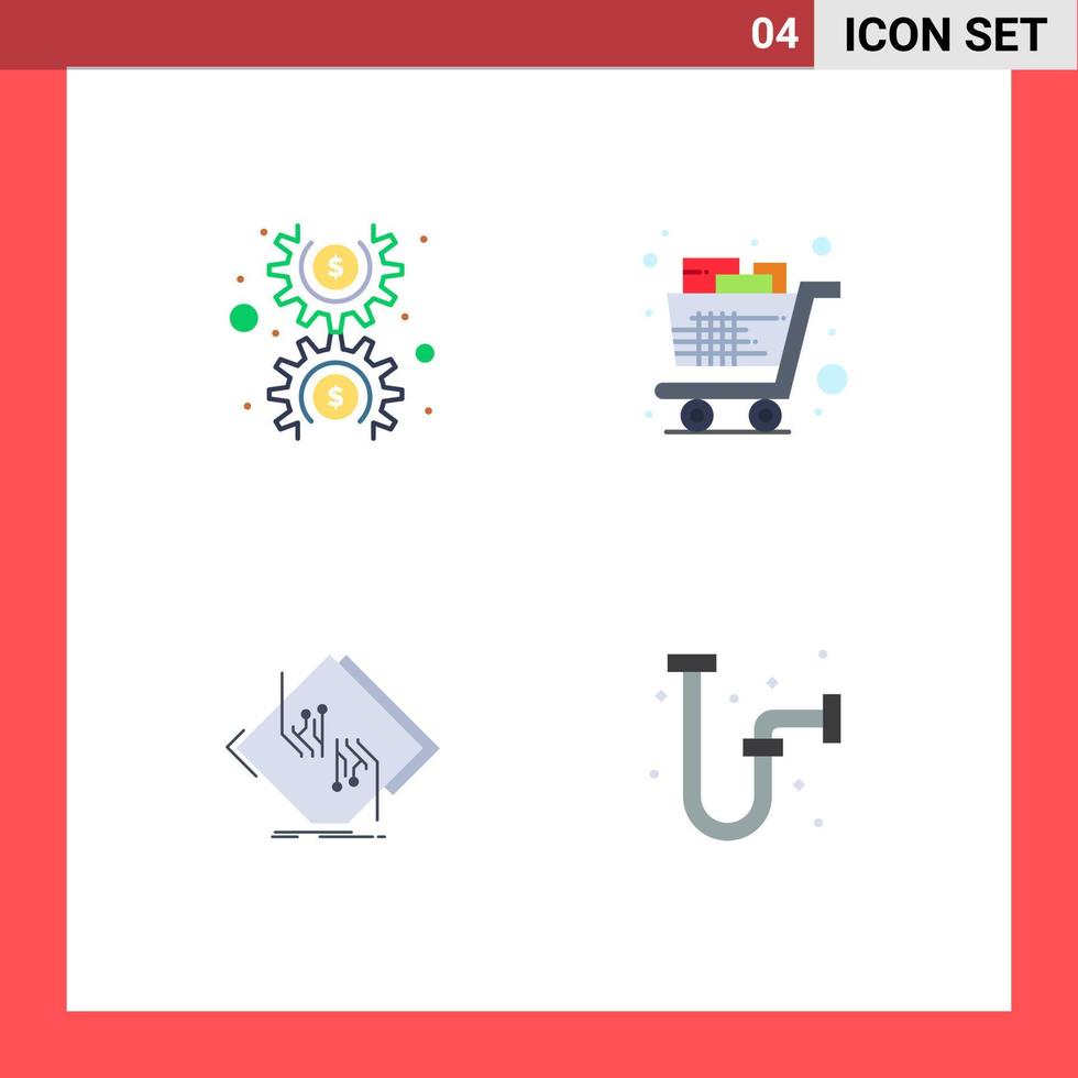 Set of 4 Modern UI Icons Symbols Signs for dollar board cog groceries circuit Editable Vector Design Elements