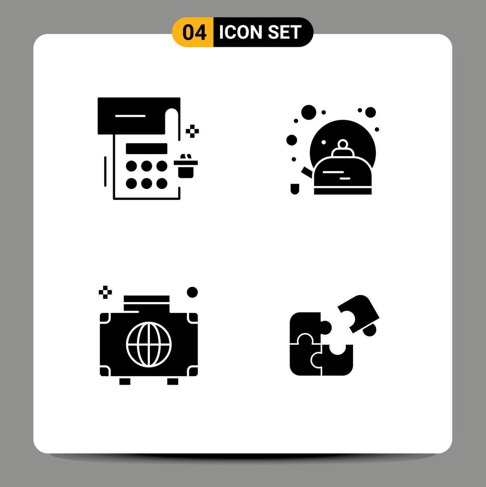 conjunto moderno de 4 glifos y símbolos sólidos, como elementos de diseño de vectores editables internacionales de té de fiesta de equipaje de calendario