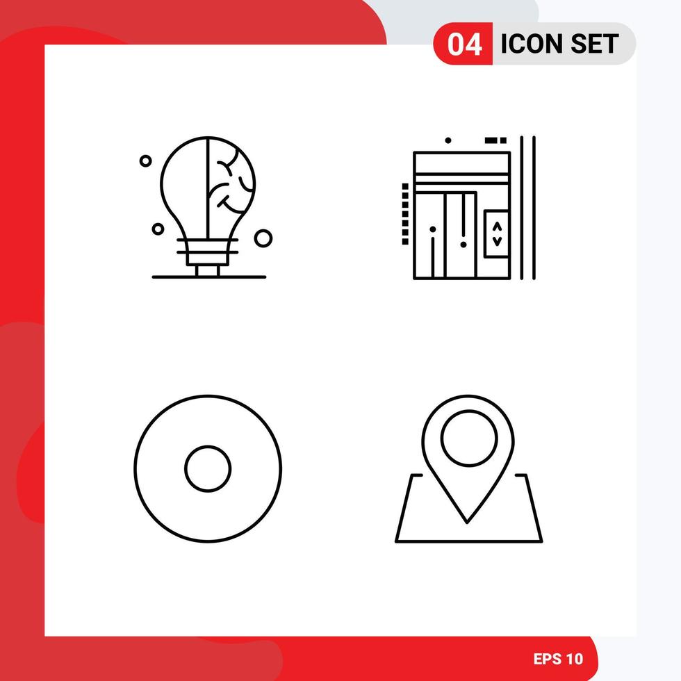 Pictogram Set of 4 Simple Filledline Flat Colors of bulb record elevator up marker Editable Vector Design Elements