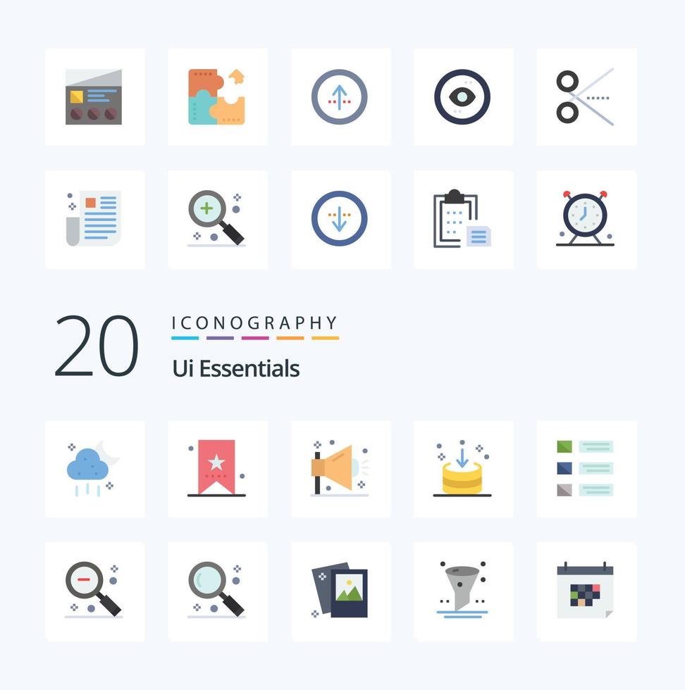 20 Ui Essentials Flat Color icon Pack like ui lo ui fi seo vector