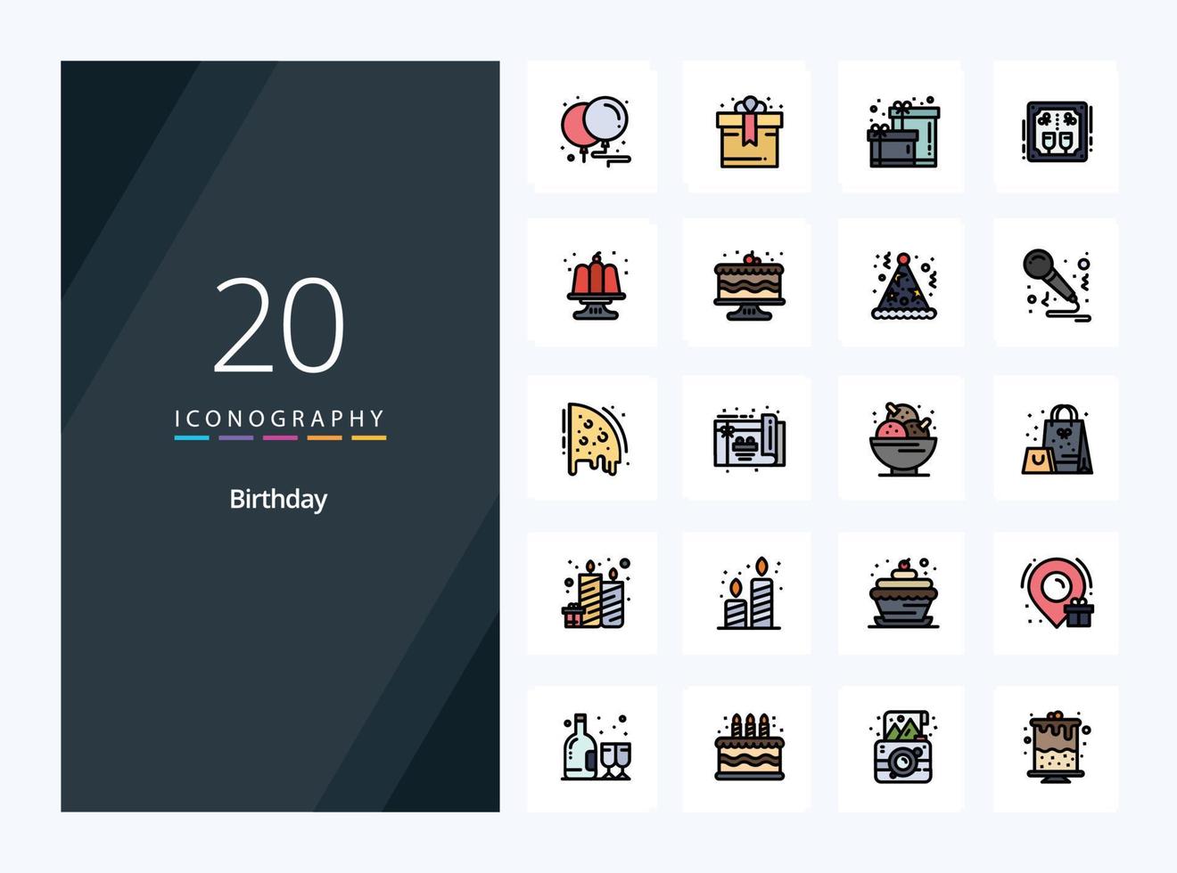 20 Birthday line Filled icon for presentation vector