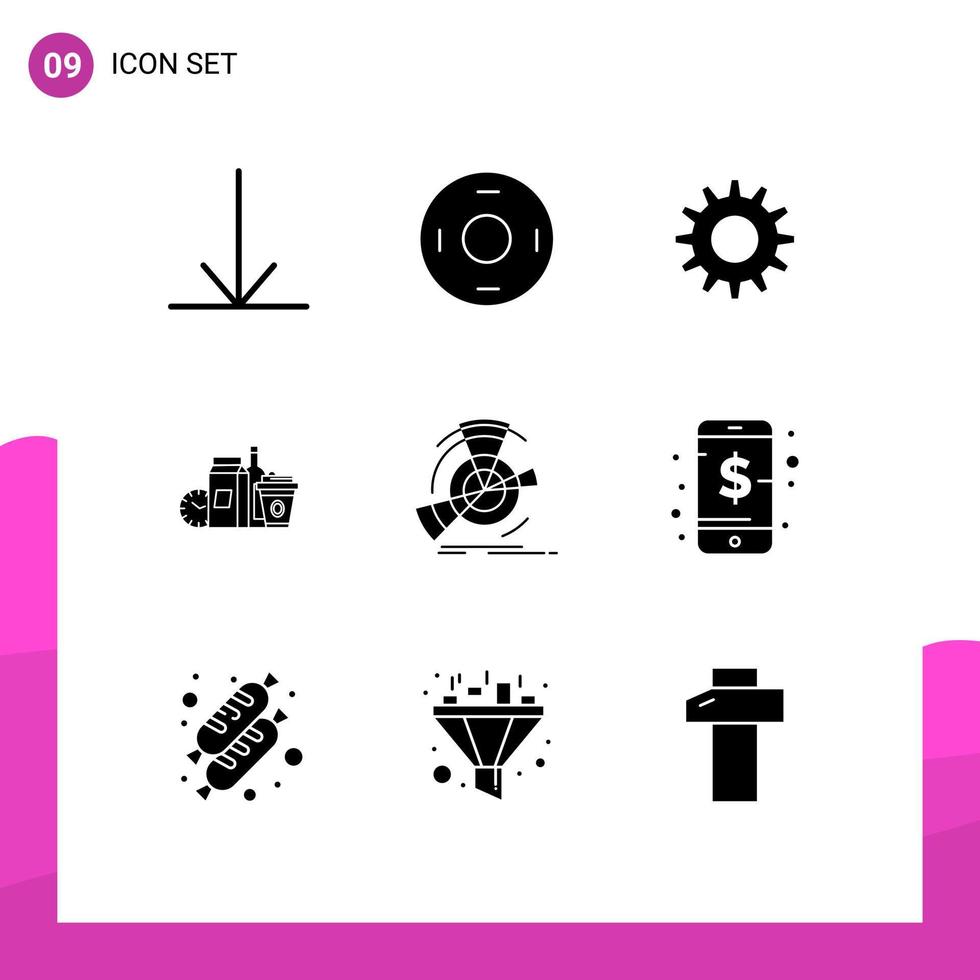 9 Creative Icons Modern Signs and Symbols of point diagram setting data items Editable Vector Design Elements