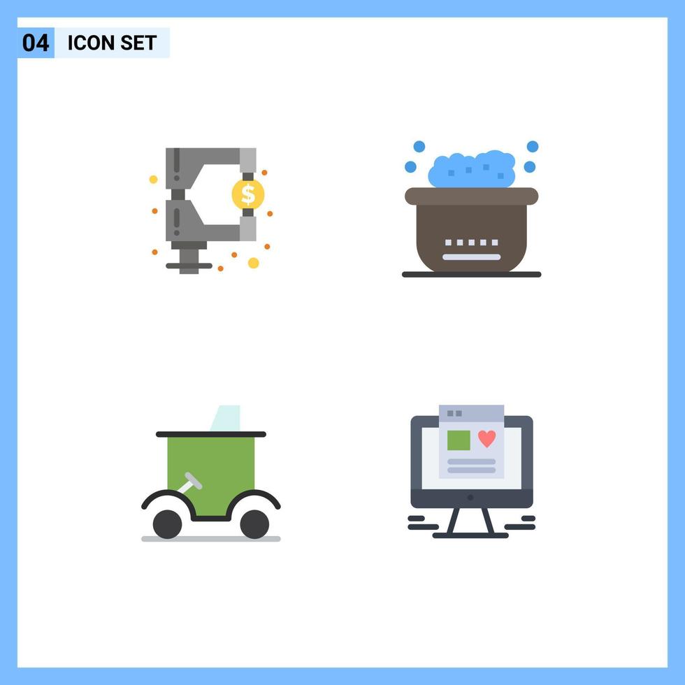 grupo de 4 iconos planos modernos establecidos para fondos burbujas de impuestos de golf carrito de golf elementos de diseño vectorial editables vector