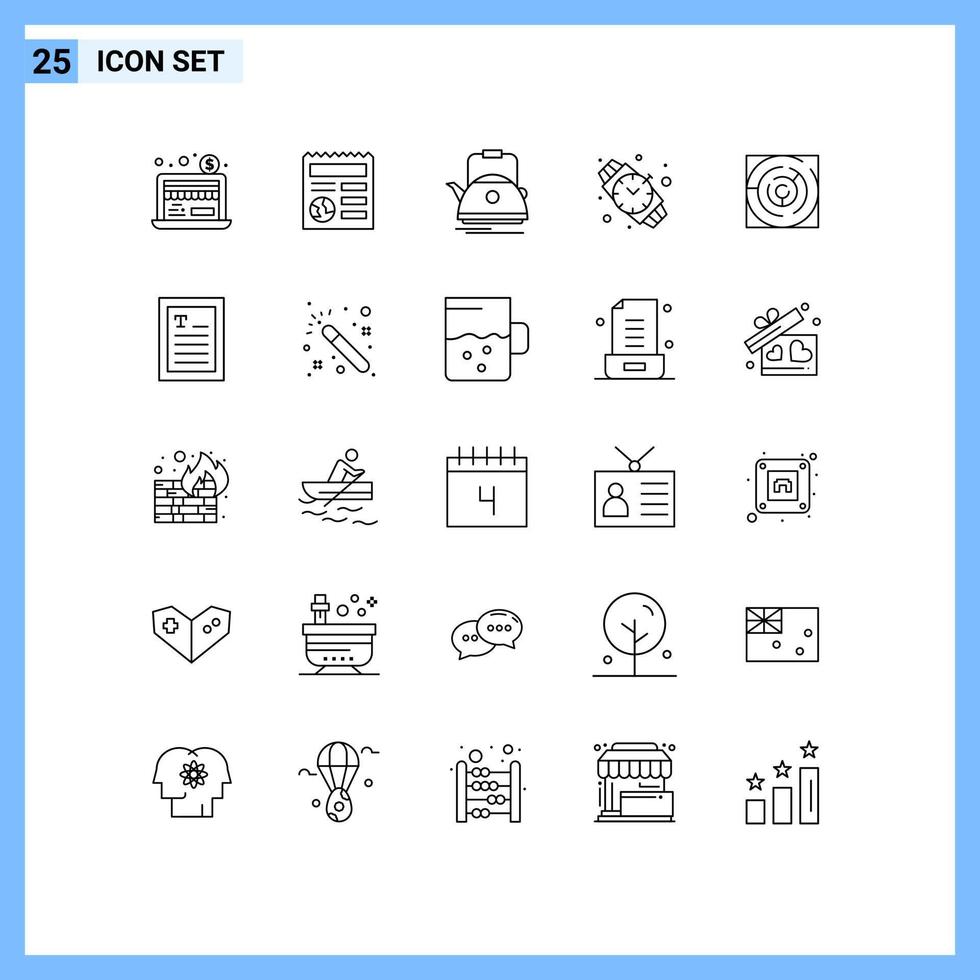 User Interface Pack of 25 Basic Lines of labyrinth maze kettle jewelry hand watch Editable Vector Design Elements