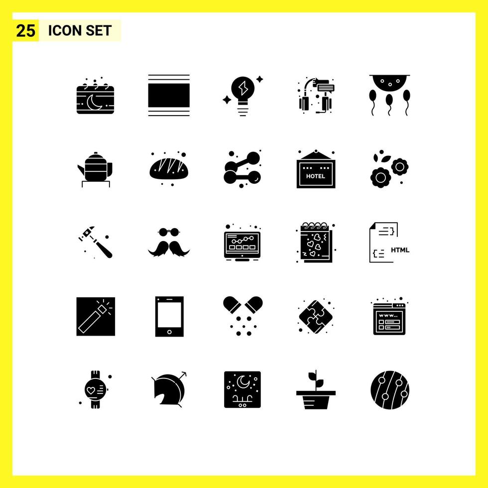 Modern Set of 25 Solid Glyphs and symbols such as headset support thumbnails help power Editable Vector Design Elements