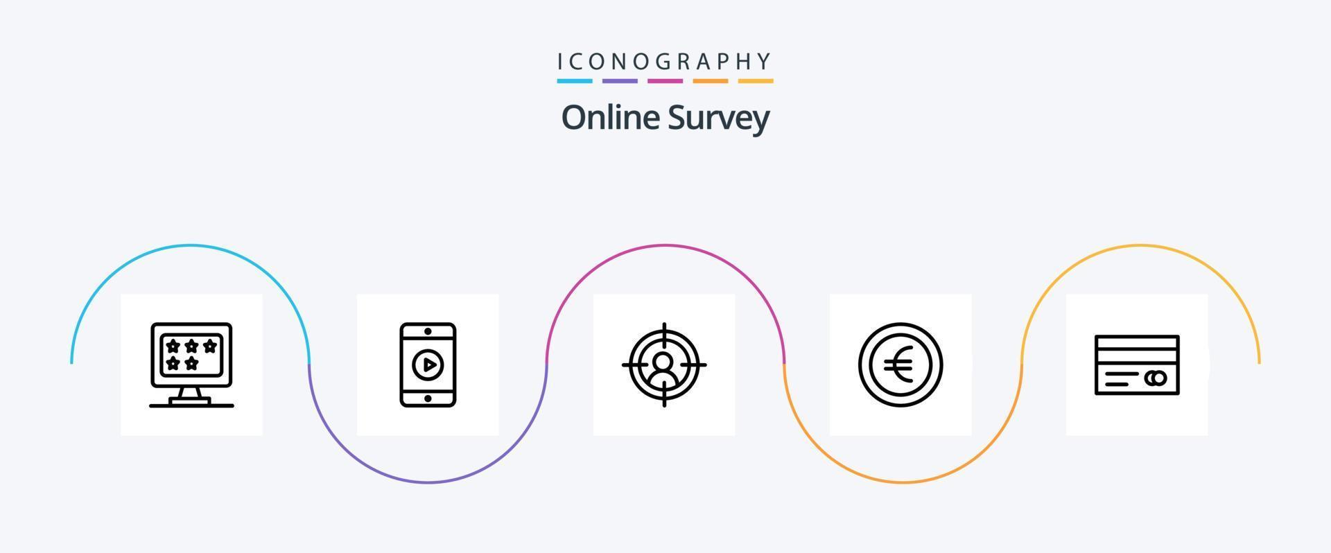 paquete de iconos de la línea 5 de la encuesta en línea que incluye el signo. moneda . video . apuntar vector